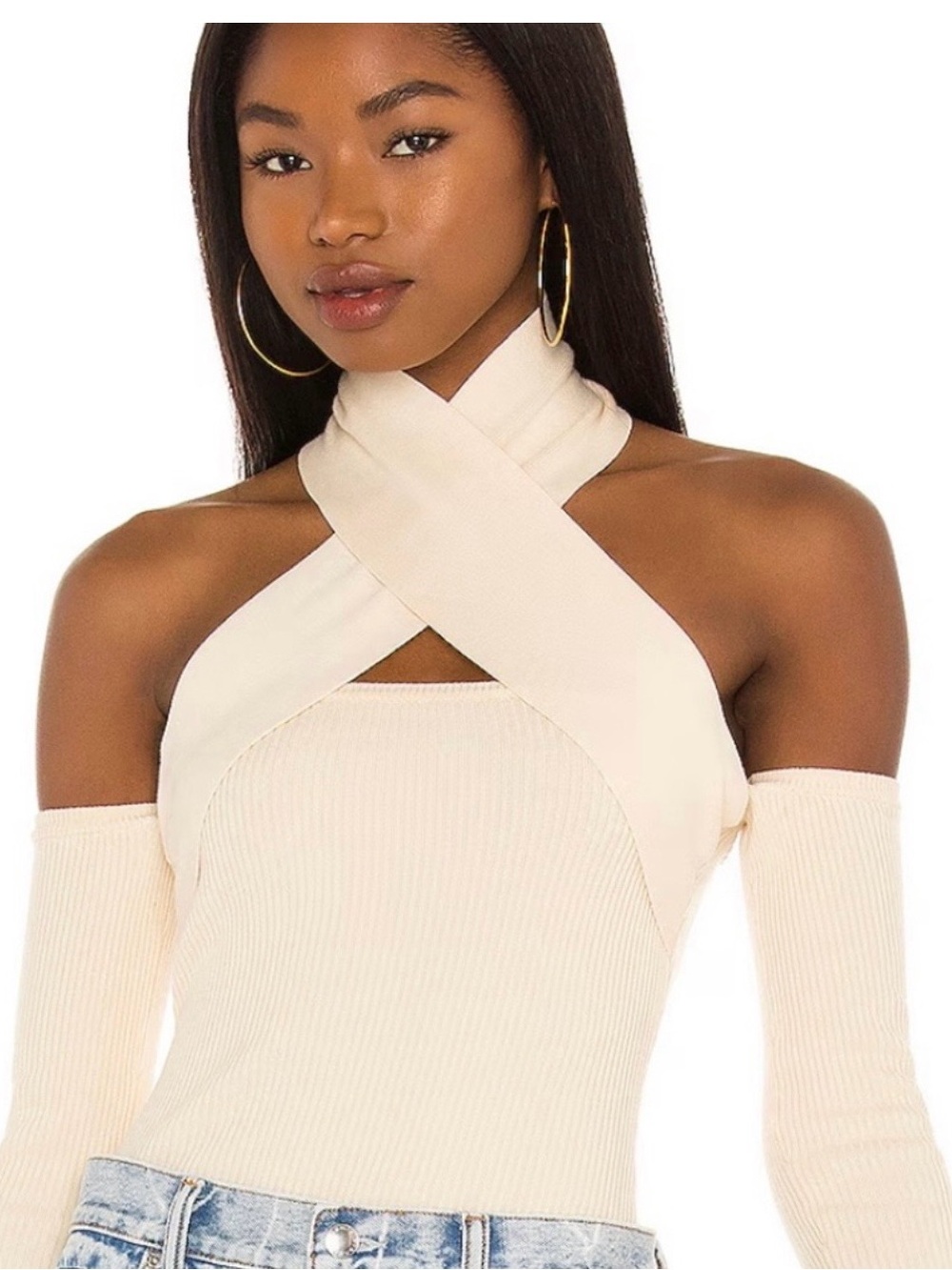 NBD Kelani sweater S cream halter NWOT